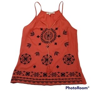 Solitaire Tank Top Women Small Embroidered Sleeveless Strappy Shoulder Boho